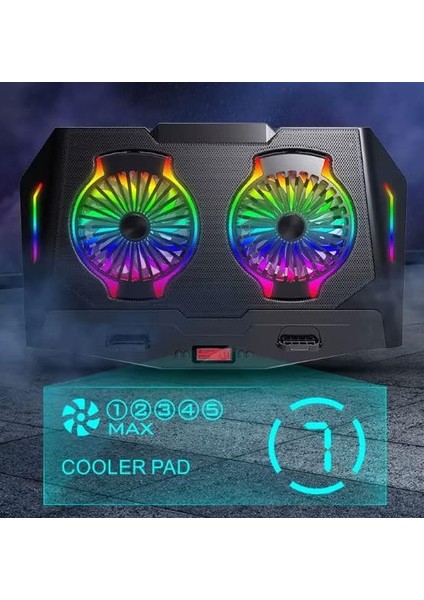 Dizüstü Bilgisayar Notebook Soğutucu Laptop Stand Rgb Renkli Oyuncu Laptoplarına Özel 2 Büyük Fanı Ile Hızlı Soğutma 2 USB Girişli Fonksiyonel Çok Amaçlı Telefon Tutucu Özellikli N10