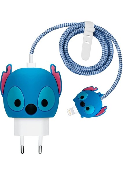 Apple Iphone Kablo Koruyucu ve Şarj Adaptör Için Kılıf Cartoon Figürlü Silikon Crtn-Fgr-Stch-Mvi