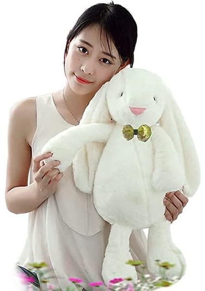 Papyonlu Uyku Arkadaşım 65 cm Uzun Kulak Bunny Peluş Tavşan (Beyaz) - Çocuk - Paskalya - Plüş Oyuncak