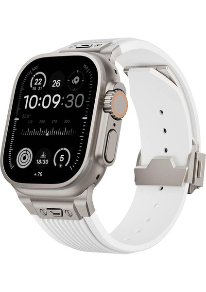 Apple Ile Uyumlu Watch 42MM KRD-113 Spor Görünümlü Silikon Kordon Beyaz
