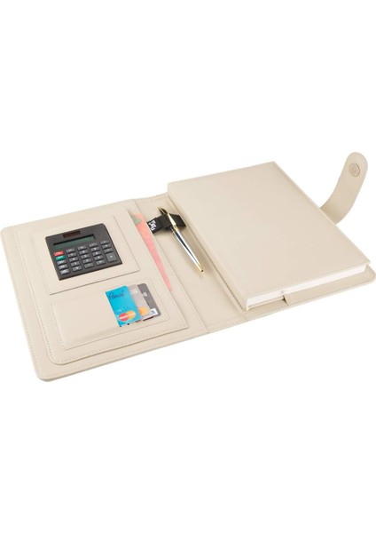 5247 Ajanda Tarihsiz Çizgili 17 x 24 cm Ajanda/defter Hesap Makineli Suni Deri Organizer, Bej