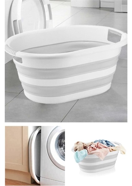 Kapısı Katlanabilir Silikon Akordiyon Çamaşır Sepeti Sele 27 L (27 Litre)