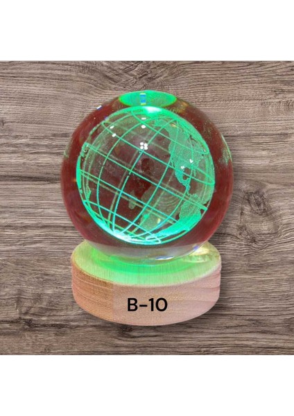 Büyük Boy Kristal Cam Küre, Ahşap Altı ve Işıklı Dekoratif Parlak Tasarım