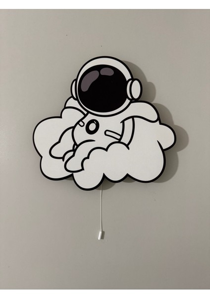 Ahşap Doodle Bulut ve Astronot Çocuk Odası Gece Lambası 32X30 fırsatları