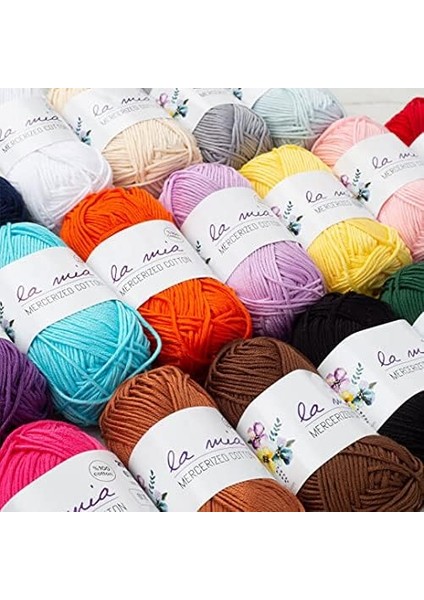 Mia Mini Mercerized Cotton 20&apos;li Paket Renkli El Örgü Ipi, Karışık RENKLI%100 Merserize Pamuk El Örgü Ipliği, Her Biri 25 Gram / 67 Metre fiyatları