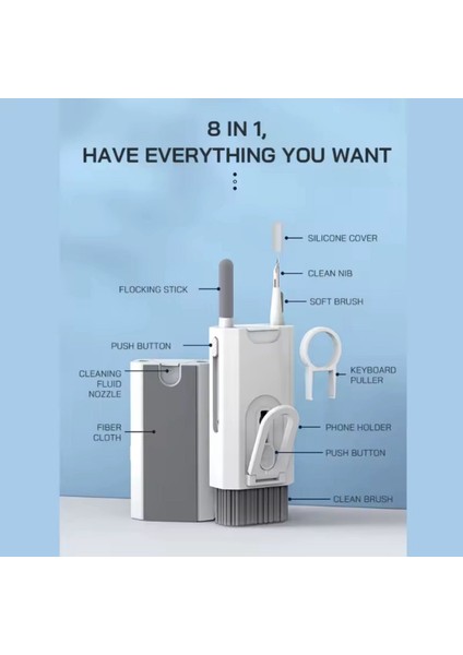 8 In 1 Ekran Temizleme Kiti Bilgisayar Klavye Temizleyici Fırça Kulaklık Temizleme Kalemi Kulaklık Telefon Temizleme Araçları Klavye Tuş Çektirme fırsatları
