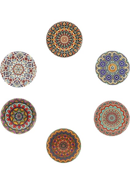6 Lı Çini Desenli (Autum) Metal Bardak Altlığı ve Metal Stand