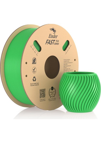 CetKing Ender Fast Pla Filament 1,75 Mm, 3D Yazıcı Filament 300 Mm/sn&apos;ye Kadar Yüksek Hız, Geri Dönüştürülebilir Karton Makara, Çoğu Fdm 3D Yazıcıya Uygun - 1 kg (2,2 Lb) Yeşil