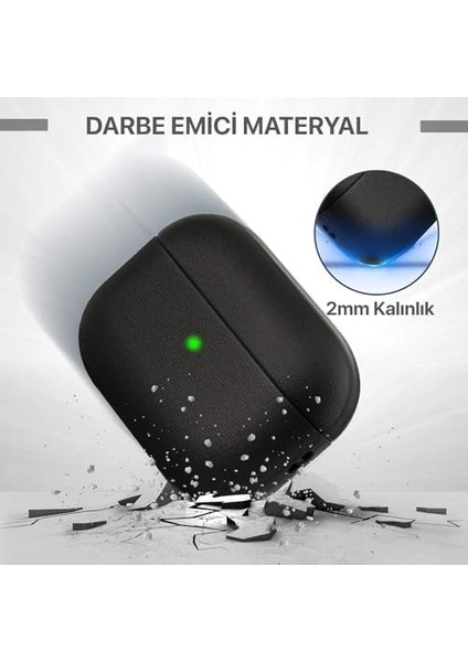 Airpods Pro 2 ile Uyumlu Leather Skin Serisi Parmak Izi Tutmayan Dış Yüzeye Sahip ve Mükemmel Koruma Sağlayan Orta Sertlikte Silikon Kılıf (Siyah)