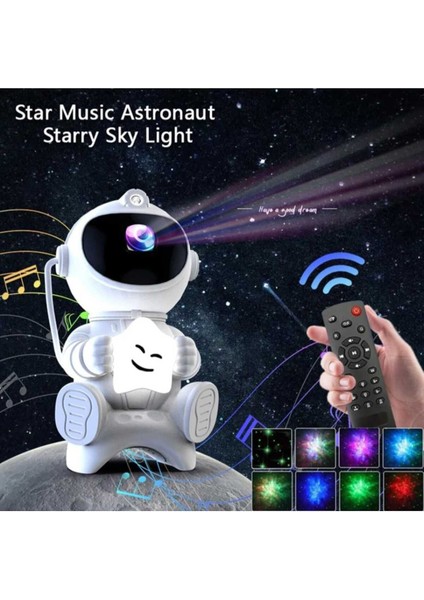Çocuklar Için Çok Renkli Astronot ve Yıldızlı Gökyüzü Projektörü, Bluetooth Hoparlörlü