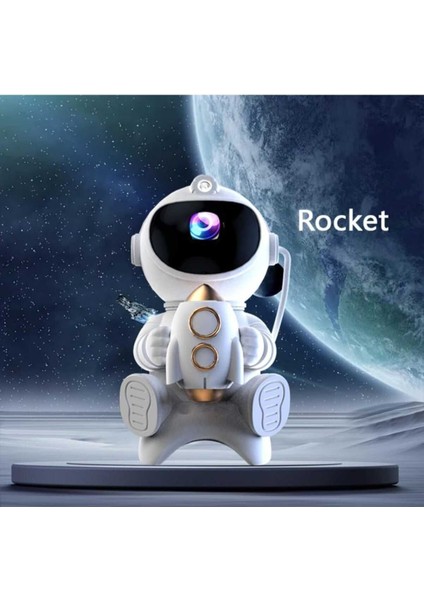 Çocuklar Için Çok Renkli Astronot ve Yıldızlı Gökyüzü Projektörü, Bluetooth Hoparlörlü