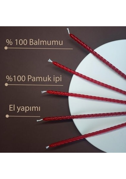 Balmumu Mum (10 Adet Kırmızı) 24CM Burgulu Dilek Mumu Doğal Petek Ince Uzun Parti Nişan Ritüel Parti Kutlama Mumu Beeswax Candle Yogo (Kırmızı) fiyatları