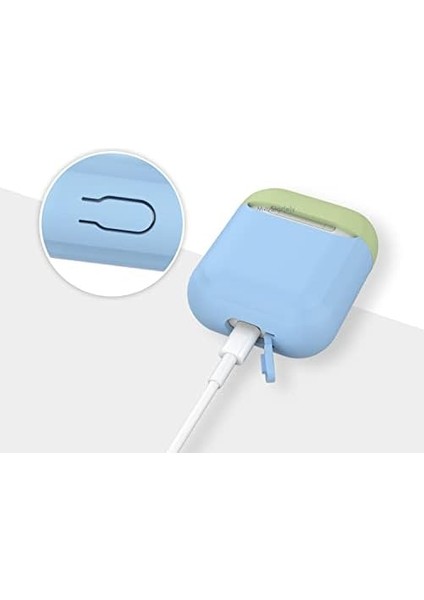 Airpods ile Uyumlu Kılıf 1-2 Nesil 2mm Silikon Case Yedek Kapak Hediyeli PT88-Z Açık Mavi