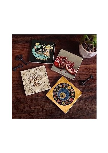Nazar Boncuğu, Şahmeran, Hayat Ağacı, Nar Taş Bardak Altlığı Seti - 4 Parça - Dekoratif, Rustik Mutfak Aksesuarı, 10X10 Cm, Kaydırmaz Tabanlı, Şık ve Dayanıklı SC195 modelleri