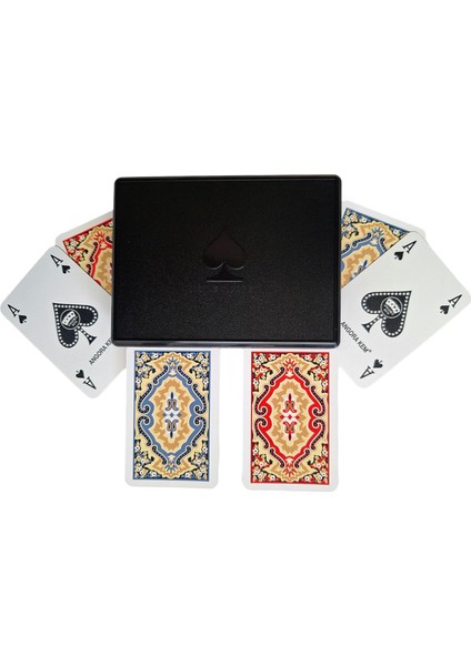 Angora Kem Kutulu Plastik Iskambil Oyun Kartı Çift Deste - Plastic Playing Cards Double Deck (Siyah)