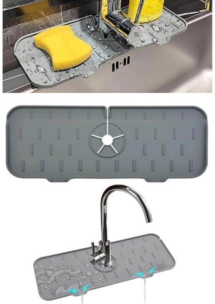 Emici Mat, Silikon Katlanabilir Musluk Sıçrama Koruması Lavabo Damlama Matı Su Tutucu Lavabo Matı Kurutma Matı Mutfak ve Banyo Için Lavabo Aksesuarları (Gri)