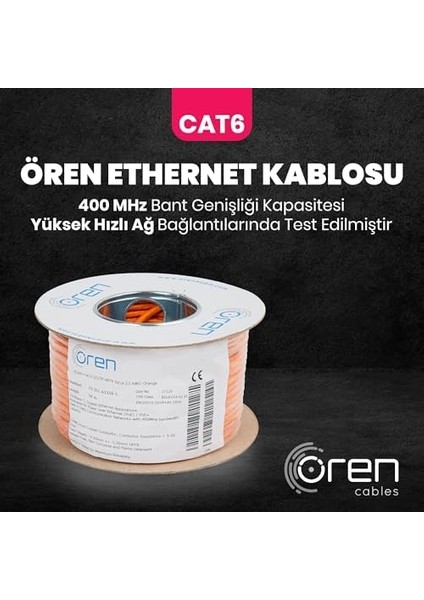 Kablo 50M Cat6 Utp Ethernet Ağ Kablosu Lszh 23 Awg (Turuncu) fiyatları