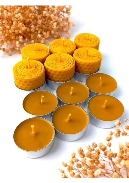 12 Adet (6&apos;sı Sarma) Bal Mumu Mum Tealight Doğal Petek Balmumu Mum Beeswax Candle