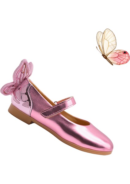 Mariposa Kelebek Figürü Detaylı Kız Çocuk Babet Ayakkabı Pembe