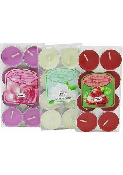 Renkli Tea Light 8 Parça Mum Çilek Kokulu