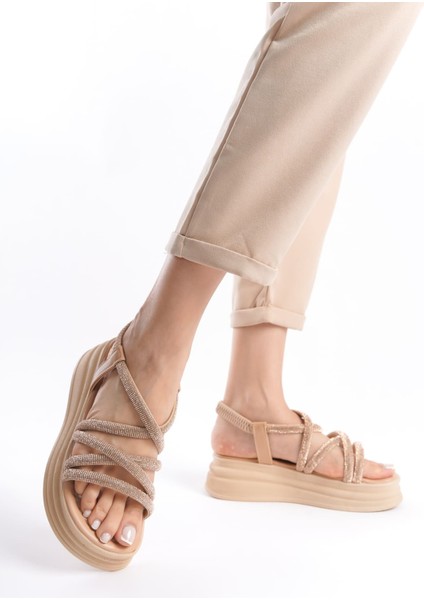 Nına Lastikli Taşlı Şeritli Ortopedik Taban Kadın Sandalet Tt Ten indirimleri