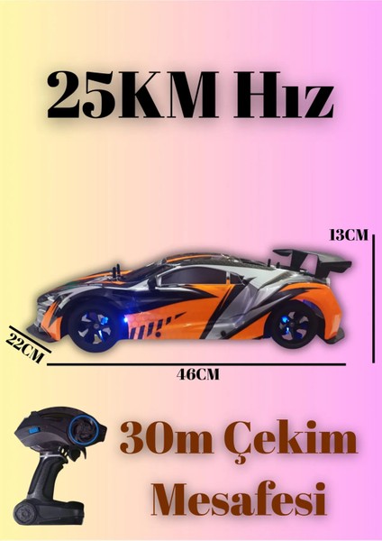 2.4ghz 7.4V 1200MAH 46CM Büyük Boy Yüksek Hızlı Uzaktan Kumandalı Şarjlı Drift Yarış Arabası