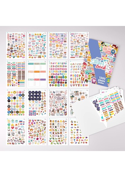 Sticker Set - Çocuklar, Kızlar, Gençler ve Yetişkinler Için 1000 Adet Çıkartma Seti - Scrapbook Sticker - Laptop, Günlük, Ajanda ve Planner Için Bullet Journal Sticker Koleksiyon Kitabı