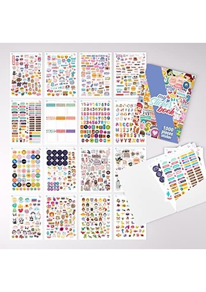 Sticker Set - Çocuklar, Kızlar, Gençler ve Yetişkinler Için 1000 Adet Çıkartma Seti - Scrapbook Sticker - Laptop, Günlük, Ajanda ve Planner Için Bullet Journal Sticker Koleksiyon Kitabı modelleri