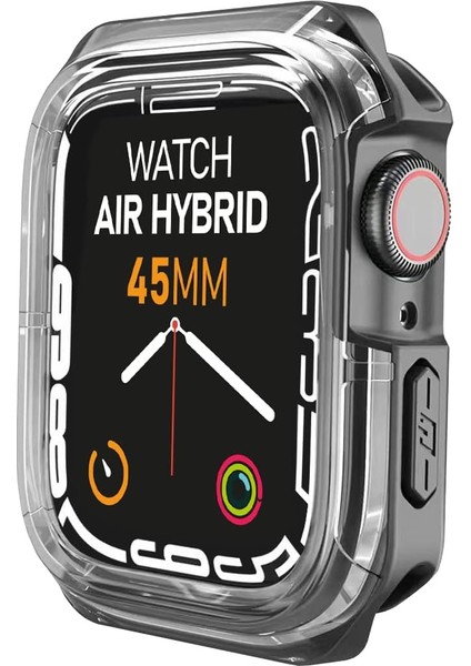 Apple Watch 8/7 Uyumlu Air Hybrid Kılıf 45MM, Darbeye Dayanıklı Koruyucu Silikon Kılıf, Siyah