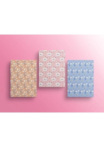Floral - 3&apos;lü Çizgisiz Defter Seti 4, 14X21 Cm, A5 Boyut modelleri