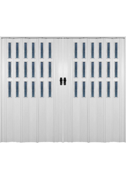 Beyaz Renkli 3 Sıra Camlı 12 mm - Çift Kanat - En 189 cm * Boy 192 cm Akordiyon Kapı