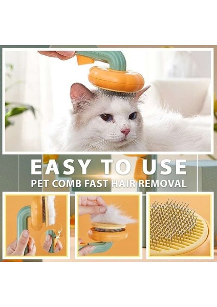 Balkabağı Tasarımlı Otomatik Temizlenen Tuşlu Evcil Hayvan Fırçası