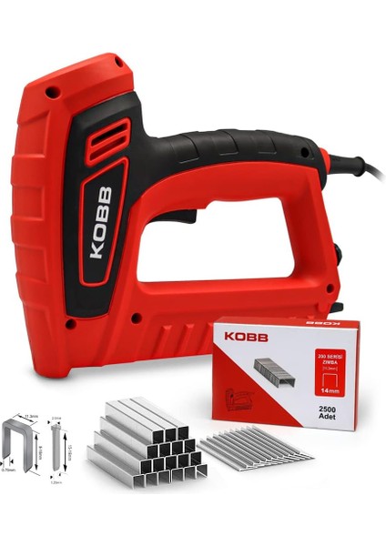 KBZ200 8-16MM Zımba ve 15-16MM Profesyonel Çivi Çakma Makinesi + 3000 Adet Yedek Zımba ve Çivi, Kırmızı/siyah