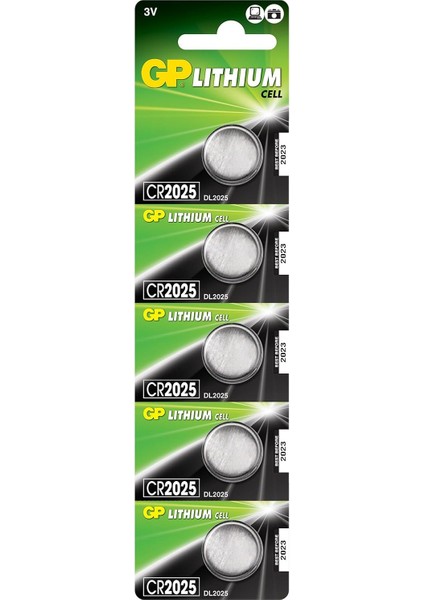 Batteries CR2025 2025 Boy Lityum Düğme Pil, 3 Volt, 5&apos;li Kart, Gri