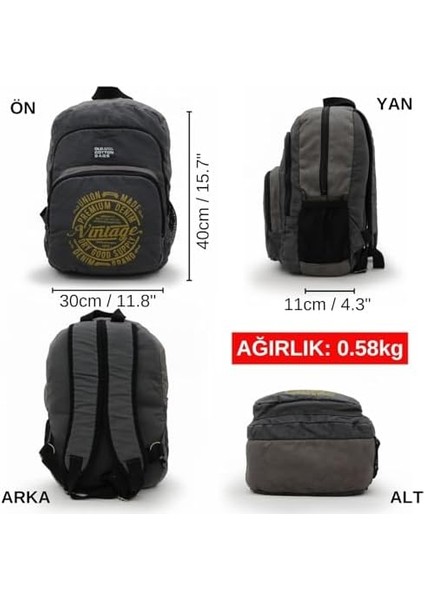 Cotton Cargo 7184 Revilla Sırt Okul Günlük Seyahat 15 Inç Laptop Notebook Tablet Çantası (Gri Siyah) modelleri