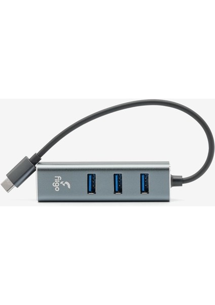 Type-C To Lan ve 3x USB Alüminyum Adaptör Gri
