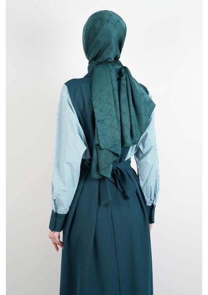 Tesettür Elbise Kol Gömlekli Double Krep Cepli Elbise Yeşil fırsatları