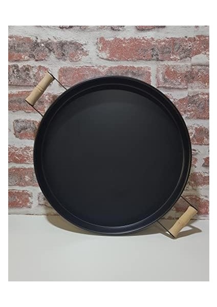 Kulplu Metal Tepsi Siyah 37CM Country Tarzı Tepsi fiyatları