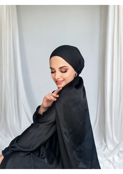 Idol Saten Janjan Şal - Siyah