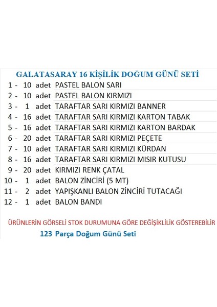 Galatasaray 16 Kişilik Doğum Günü Seti fiyatları