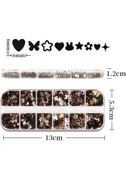 Siyah ve Gold Tırnak Süsleme Folyo Pulları Karışık Dizayn Kelebek Kalp Tavşan Yıldızlar Nail Art indirimleri
