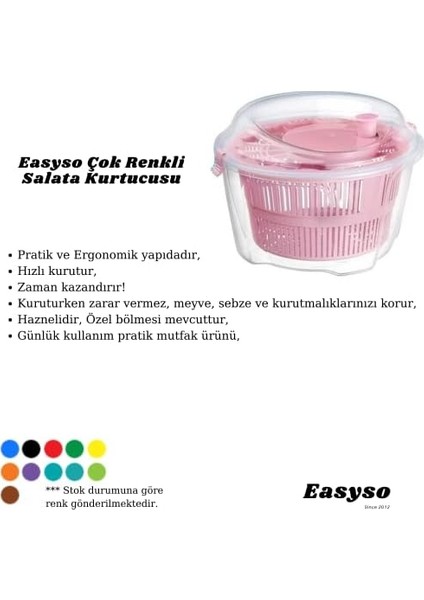 Salata Kurutucu, Standart, 3875 Çok Renkli 4.4l Sebze Salata Kurutma Makinesi Çevirmeli Kurutucu Salatacı