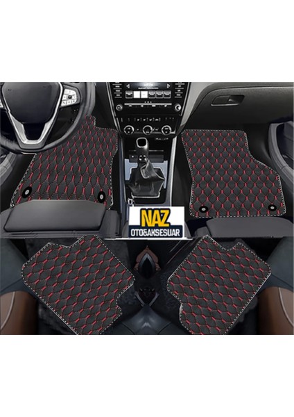 Audi A5 2009+ Coupe Uyumlu Kırmızı Dikişli Siyah Deri Paspas