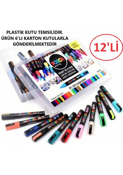 Posca 12'li Pc-5m (1.8-2.5mm) Keçe Uçlu Akrilik Markör Kalem Poska PC5M Pc - 5m