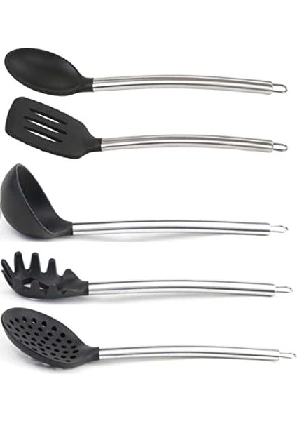 5&apos;li Silikon Kaşık Kepçe Seti, Silikon Kaşık, Spatula, Kepçe, Kevgir, Spagehetti Kaşığı fiyatları