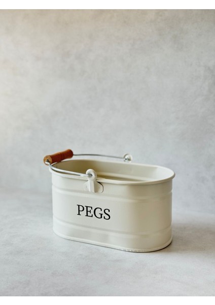 Galvaniz Ahşap Kulplu Mandal Kovası (Krem Renk)