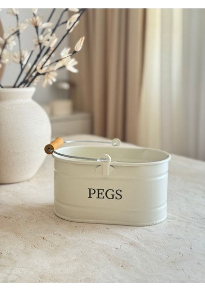 Galvaniz Ahşap Kulplu Mandal Kovası (Krem Renk) fırsatları