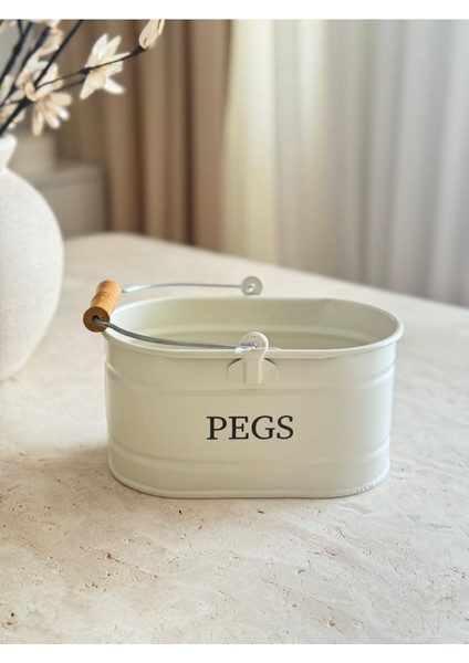 Galvaniz Ahşap Kulplu Mandal Kovası (Krem Renk)