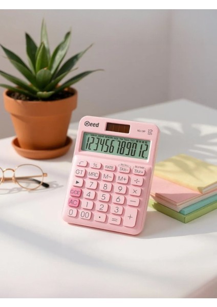 ND-10P 12 Haneli Geniş Ekranlı Hesap Makinesi – Pastel Pembe, Pilli ve Güneş Enerjili, Vergi Hesaplama Fonksiyonlu, Türkiye Üretimi