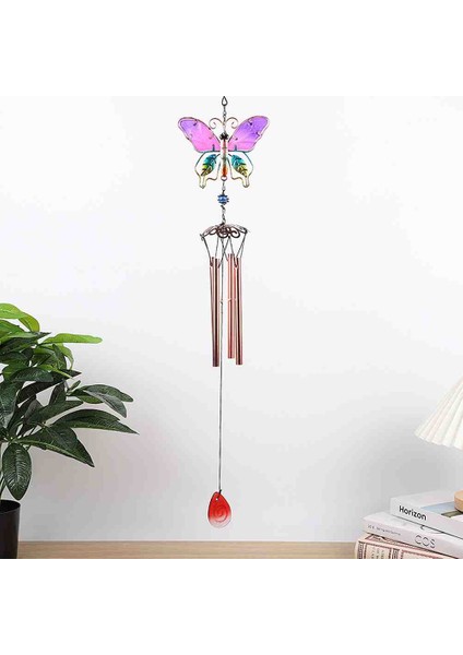 Kelebek Tasarımlı Rüzgar Çanı Metal Çubuklu Cam Gövdeli Feng Shui Deprem Zili Dekoratif Hediyelik indirimleri
